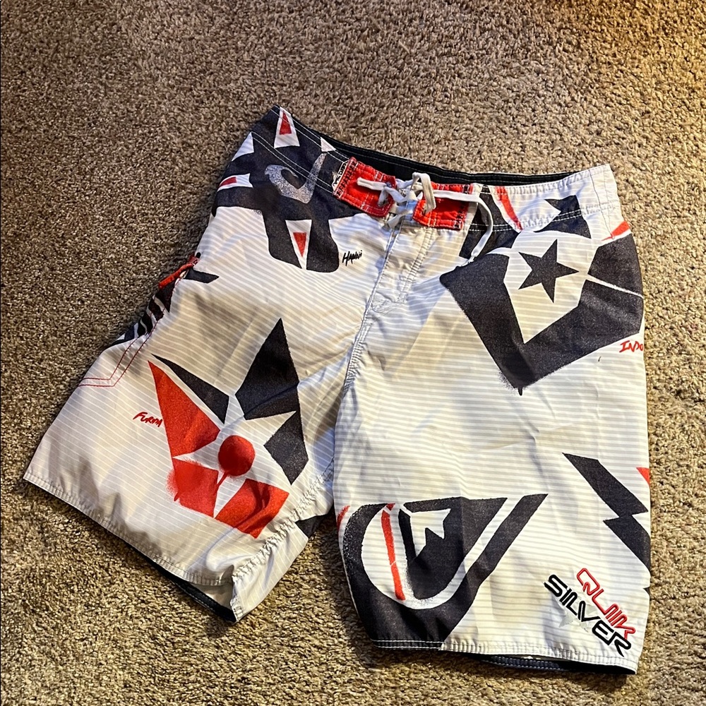 Silver Jeans Men's Graphic Swim Shorts - Black, Red, White